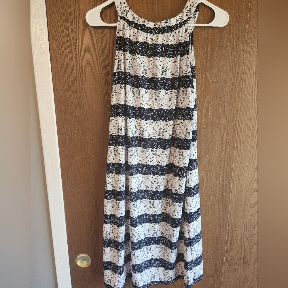Perceptions Navy and White Striped Sleeveless Dress - Picture 4 of 4